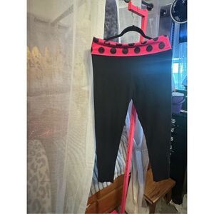 Vintage VTG VS PINK logo black & pink polka dot yoga pants/legging dog large /L